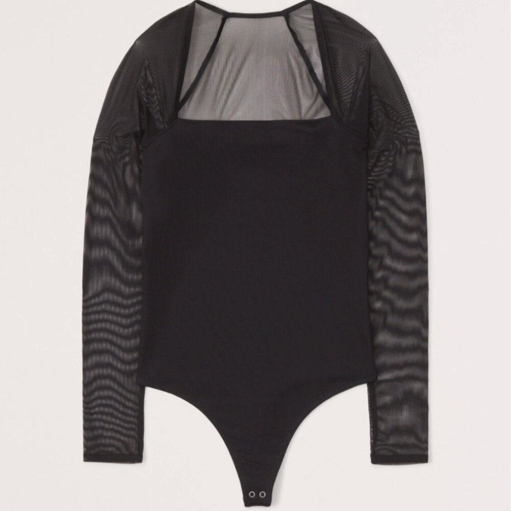 Abercrombie & Fitch Bodysuit Black Mesh Long Sleeve Soft A&F Collection L